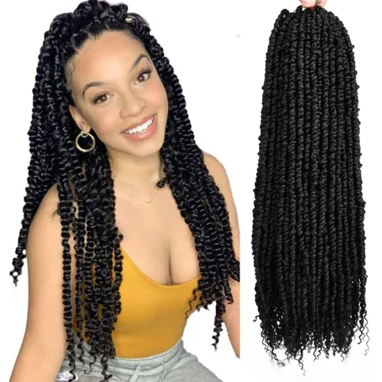 High Quality Long 24Inch Black Prelooped Spring Bomb Braids Bulk Passion Twist Crochet Synthetic Braiding Hair Extensions