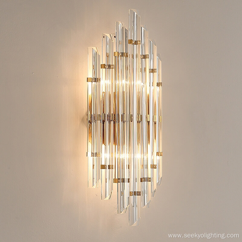 Triangular strip glass crystal gold wall lamp