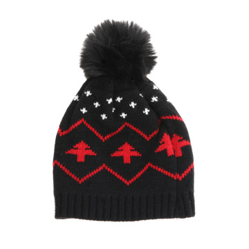 Winter Christmas Knitting Pattern: Knitted Jacquard Hat with Pom-pom