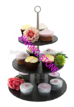 Round 3 Tier Slate Cakes Stand/3 Tier Natural Slate Cake Stand Wedding Party Pastry Sweet CupCake Muffin Stand