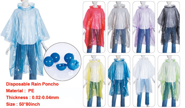 Disposable Adult PE Rain Ponchos transparent