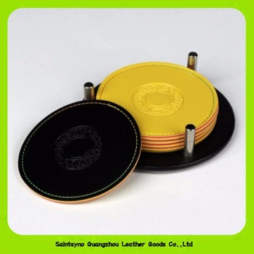 Double-sided high quality genuine leather coaster with holder coaster set 16030