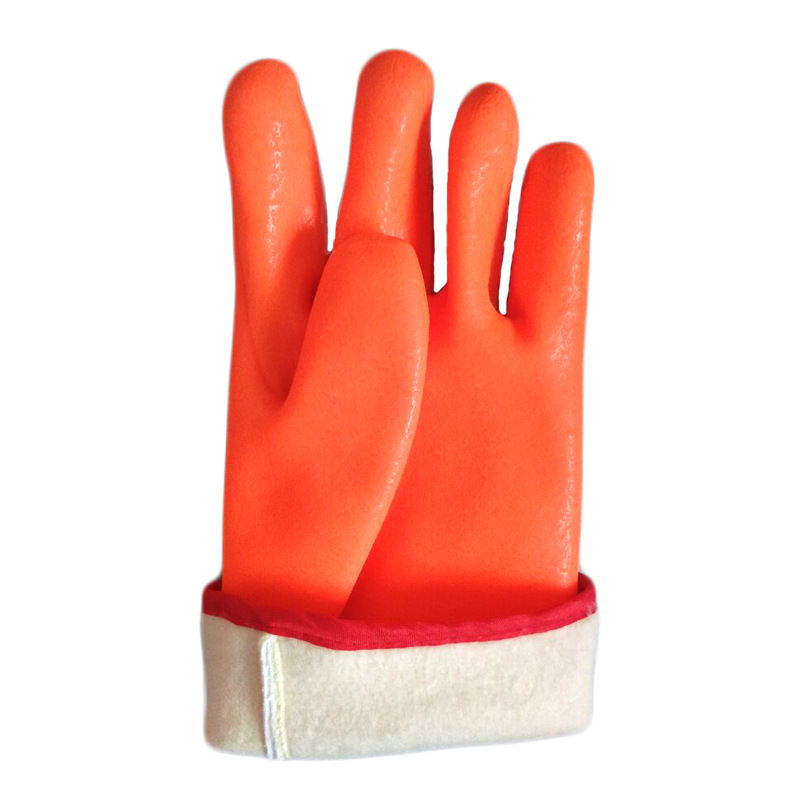 Fluoreszierender doppelt getauchter PVC-Handschuh in Sandoptik 35 cm