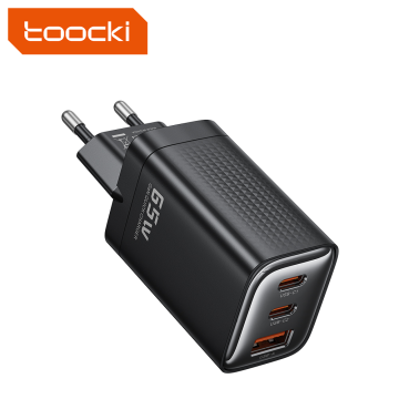 TOOCKI PD 65W Tre porte Gan Caricatore GAN con USB A, USB C e Plugie US/US/KR per la ricarica rapida