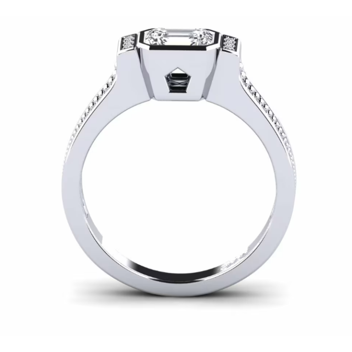 14k puting gintong emerald gupitin ang singsing sa kasal ng brilyante