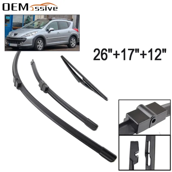 Front Rear Windshield Wiper Blades Set For Peugeot 207SW 207 SW 26"17"12" 2006 2007 2008 2009 2010 2011 2012