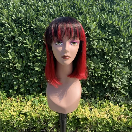 Fashion Ombre Color 1b Burg Peruvian Human Hair None Lace Short Bob Wig Wholesale Straight Machine Made Human Hair Bob Bangs Wig