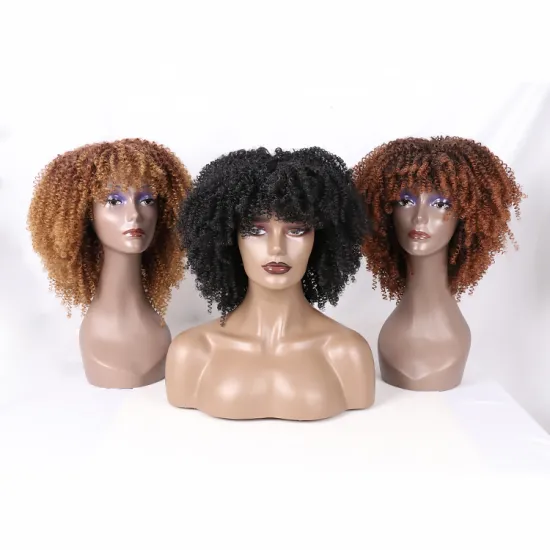 Bulk Sales Short Hairband Cheap Non Lace Synthetic Bangs Afro Kinky Curly Wigs With Fringe Afro Wig For Black Women