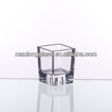 Hand pressed crystal glass square candle cup for votive.