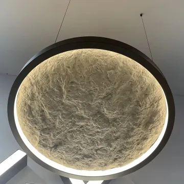 Modern Textured Soft Stone Linear Circular Led Interior Lighting Fixture  Ceiling Pendant Light For Exhibition Hall Art Gallery