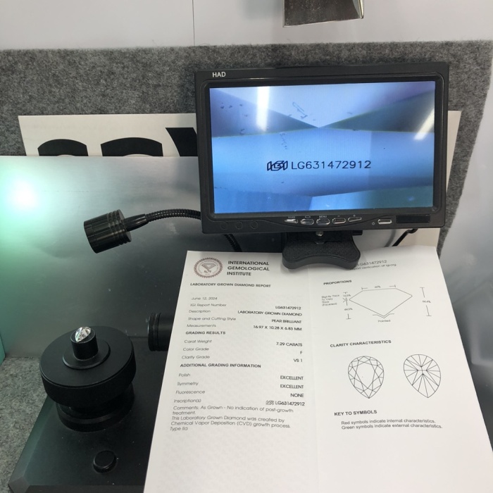 เพชร CVD Pear Cut 7.29CT F VS1 ขัดเงาดีเยี่ยม