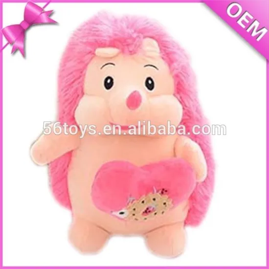 Pink hedgehog plush animal toy with love heart, Stuffed animal plush toy