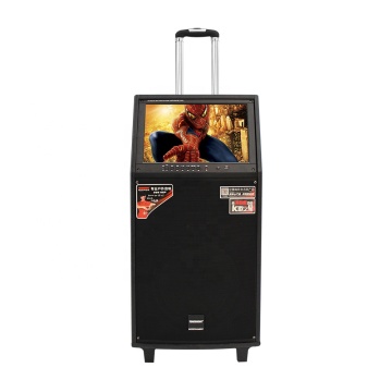 15 Inch Rechargeable Wooden Portable Trolley Speaker with Big Screen for Outdoor Parties
