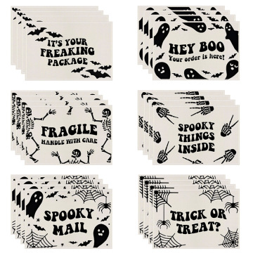 2024 New Halloween Linen Placemat - Skull Printed Square Heat Proof Mat for Party Dining Table Decoration