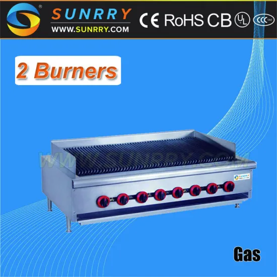 Commercial restaurant counter top steak barbecue hot grill lava rock stone plate set with 2 burner