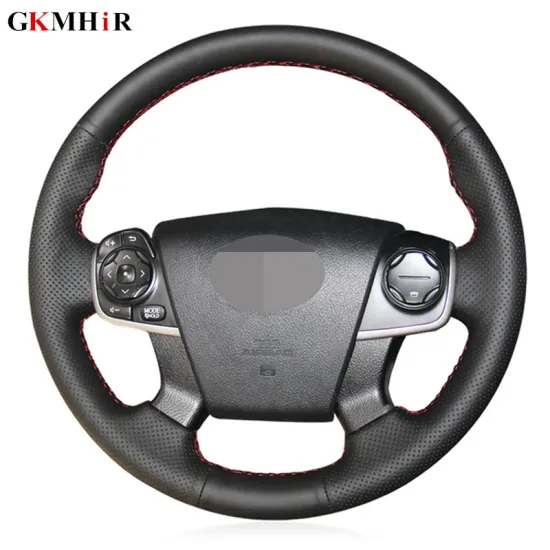 Black Artificial Leather DIY Hand-stitched Car Steering Wheel Cover for Toyota Camry 2012 2013 2014