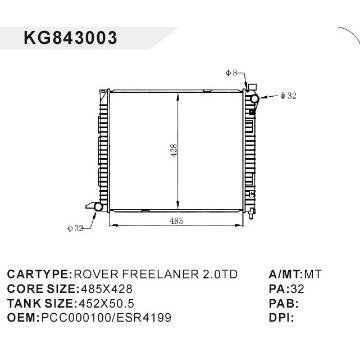 auto radiator car:ROVER FREELANER2.0TD OEM:PCC000100/ESR4199