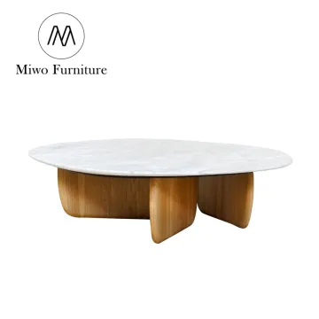 Modern Solid Wood Drawing Room Furniture: Round White Marble Coffee Table for Outdoors