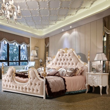 European Style Hand Carved Classic Bedroom Furniture - Luxury King Queen Size Fabric Bed
