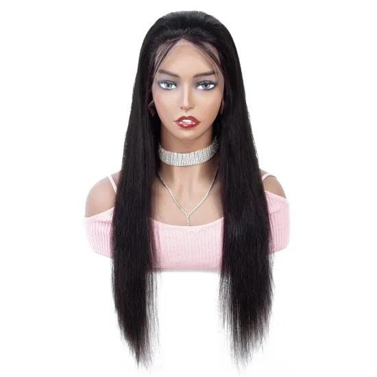 China Human Hair Wig Wholesale Vendor Amzhair Straight Brazilian Cuticle Aligned Hair Lace Front Wig Pre Plucked For Black Women