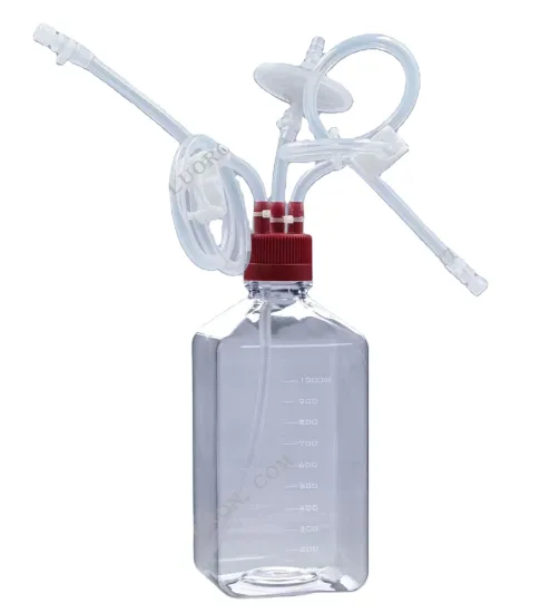 125ml, 250ml, 500ml, and 1L Lab Media Bottles with 3 Ports, 3-Way Transfer Tube, and IN 1/4\" OD 7/16\" Closed Sampling System