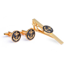 Fashion New French Style Cufflinks Blue Black Gold Anchor Cuff Links Tie Clip Set Business Cocktail Party Men's Suit Accessories