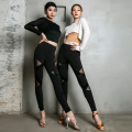New Latin Dancing Pants Women Sexy Mesh Splicing Black Tights Salsa Samba Cha Cha Training Dancewear Adult Latin Leggings BL5119
