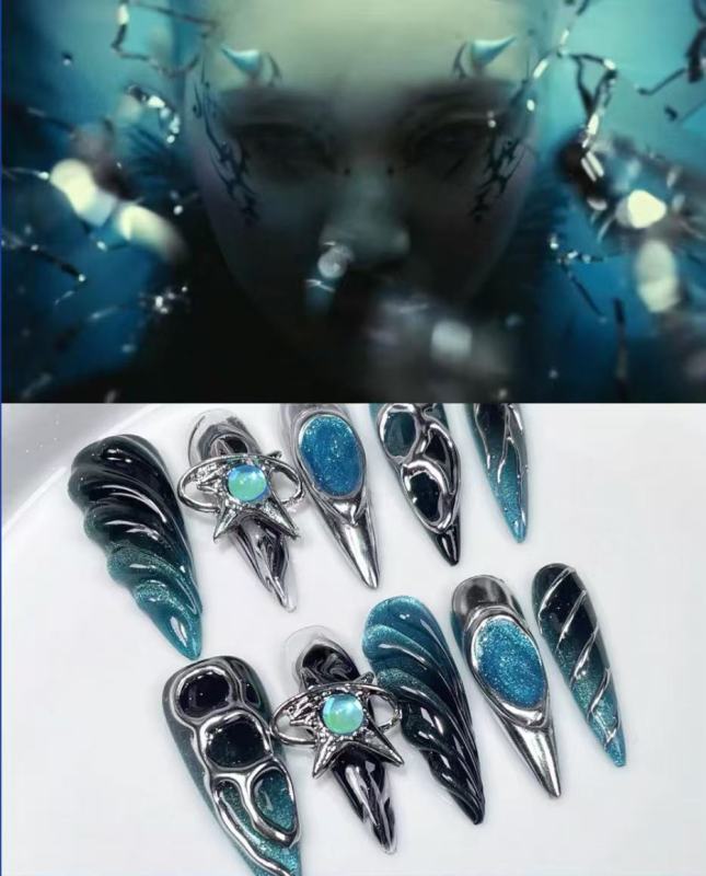 Sweet and Cool Bad Girl Wearable Nails, European and American-Style Embossed Metal Designs with Heavy Craftsmanship and Ultra-Lo