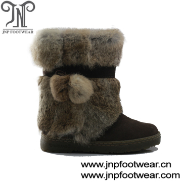 Rabbit fur warm wool snow boots women