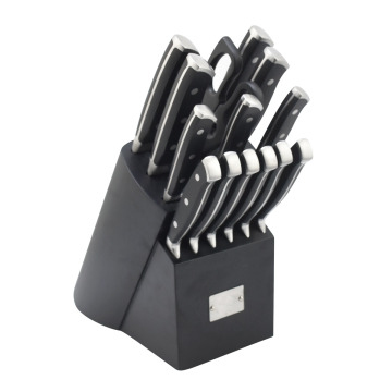 Pisau dapur stainless steel premium 15-piece set dengan balok kayu dan pisau steak palsu