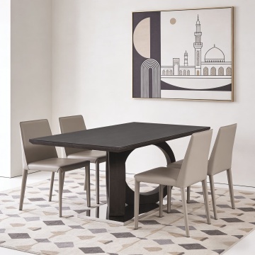 Double Ring Glass Dining Table with Blue Chairs
