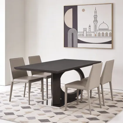 Double Ring Glass Dining Table with Blue Chairs