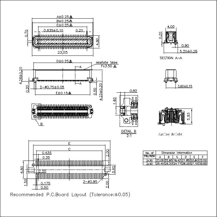 BBF0.635F-XXXX01 0.635MM Floating Board to Board Female Socket Connector With Post Mating Height 5.83MM