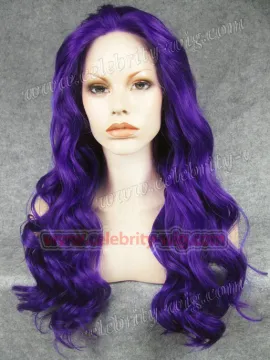 Purple Long Wavy Christina Aquilera Synthetic Lace Front Wig