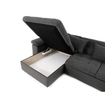 Modern Black Fabric U-Shape Sofa with Storage for Living Room Furniture