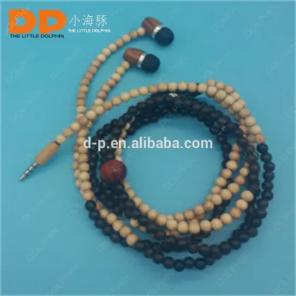 High quality wooden earphone beads earphone necklace earphone with microphone