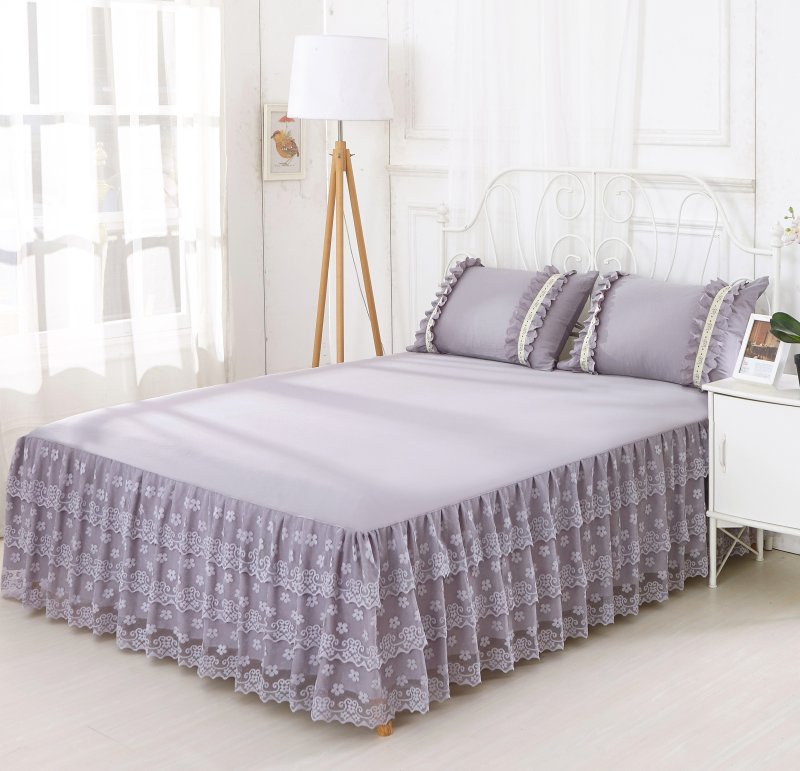 Pure color simple washed lace bedcover bedskirt sets