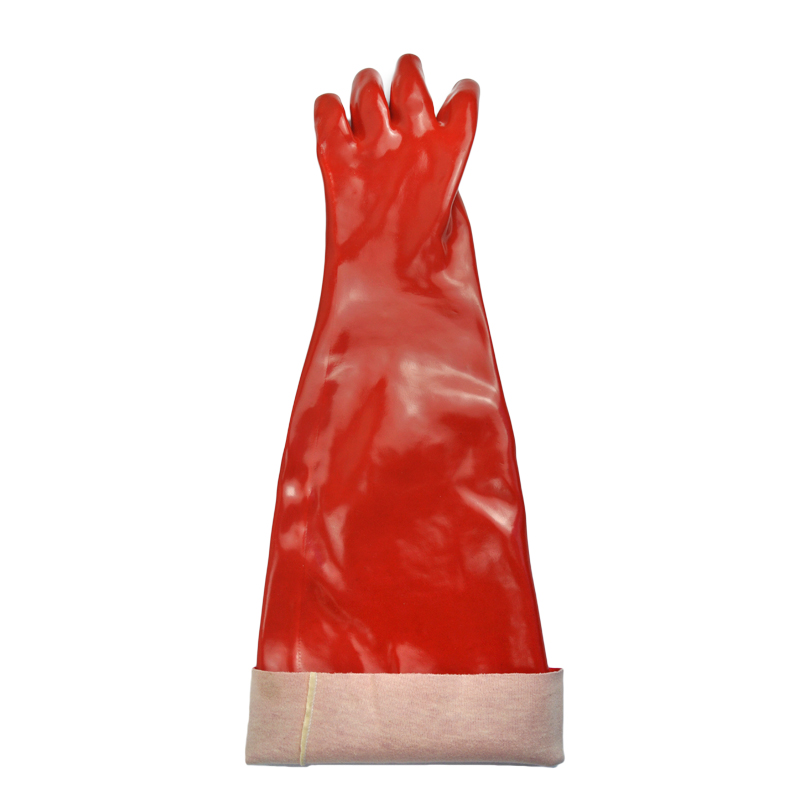 Red PVC coated gloves smooth finish 60cm