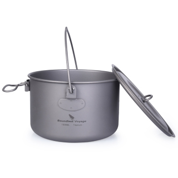 Boundless Voyage 1300ml Titanium Camping Pot with Foldable Handle and Lid