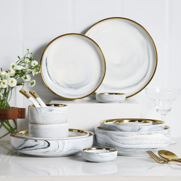 Factory Wholesale Nordic Christmas Marble Grey Porcelain Dinnerware Set
