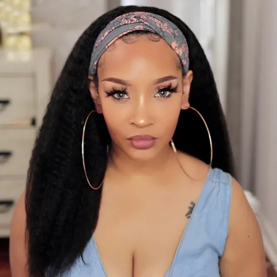 Yaki Cuticle Aligned Virgin Human Hair Headband Wigs For Black Women Brazilian Kinky Straight half Head band Wig Human Hair Wig