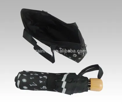 Portable totes wooden handle folding umbrella