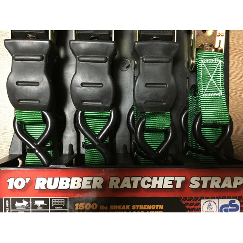 Packaged Rubber Handle Ratchet Tie Down Green Lashing Strap with 680KGS