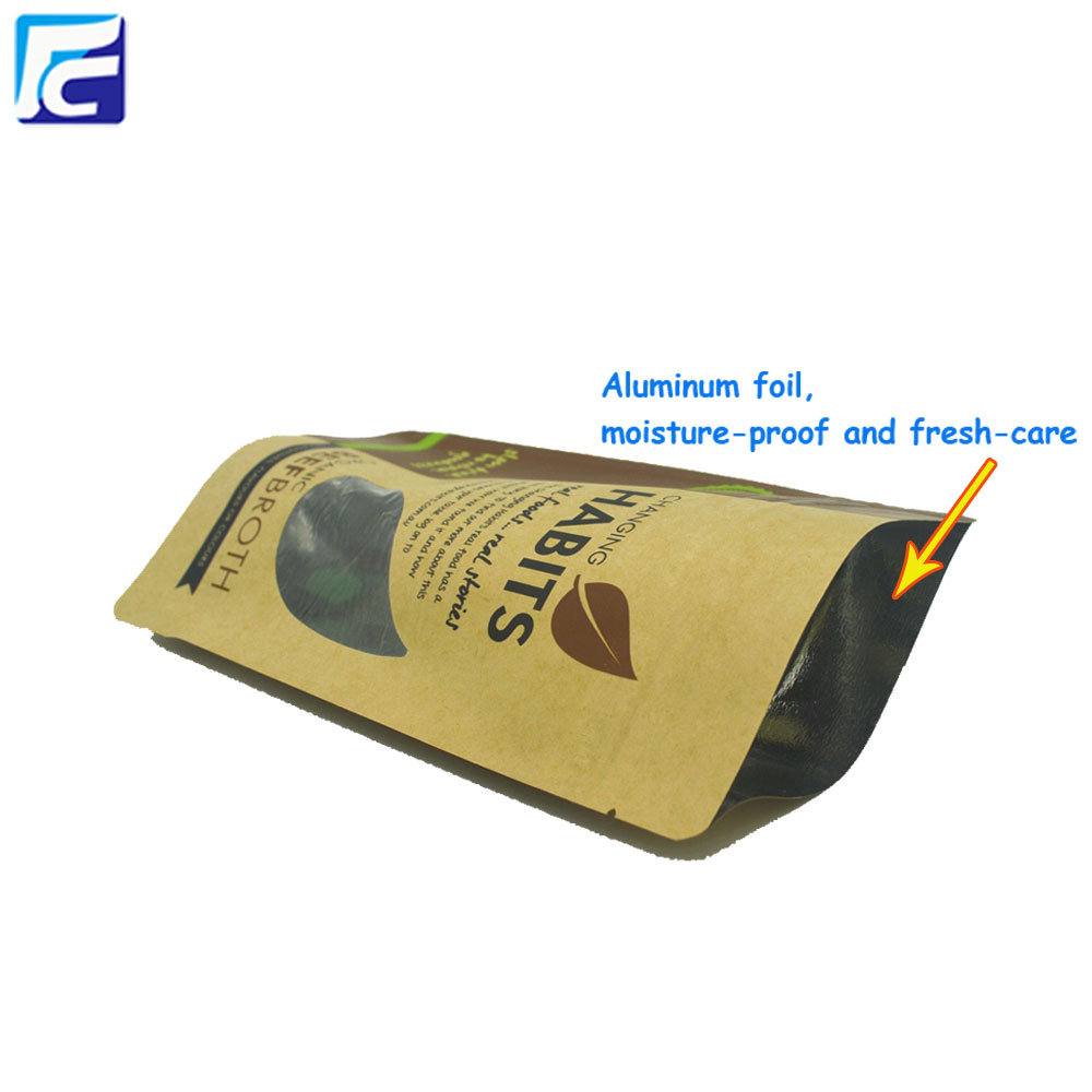 Resealable Food Packaging Kraft Paper Bag