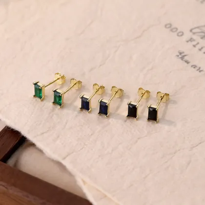 Amiee Fashion 925 Sterling Silver Colorful Zircon Diamond Stud Earrings