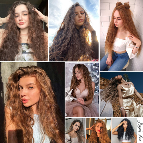 New Arrival Soft Fluffy 4pcs/set 20inch Corn Wave Clip in Synthetic Hair Extension Double Weft Thick Hairpieces for Women