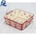 Exquisite Square Beads Edge Fancy Printed Ceramic Bakeware