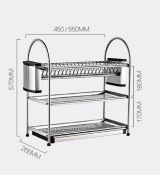 Stainless Steel 3-Tier Dish Drying Rack for Tableware Storage