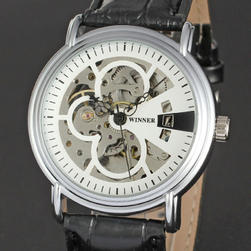 winner round alloy thransparent back case with skeleton dial watch