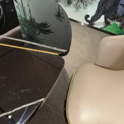 Lauren Modern Luxury Black Gold Marble Dining Table Set